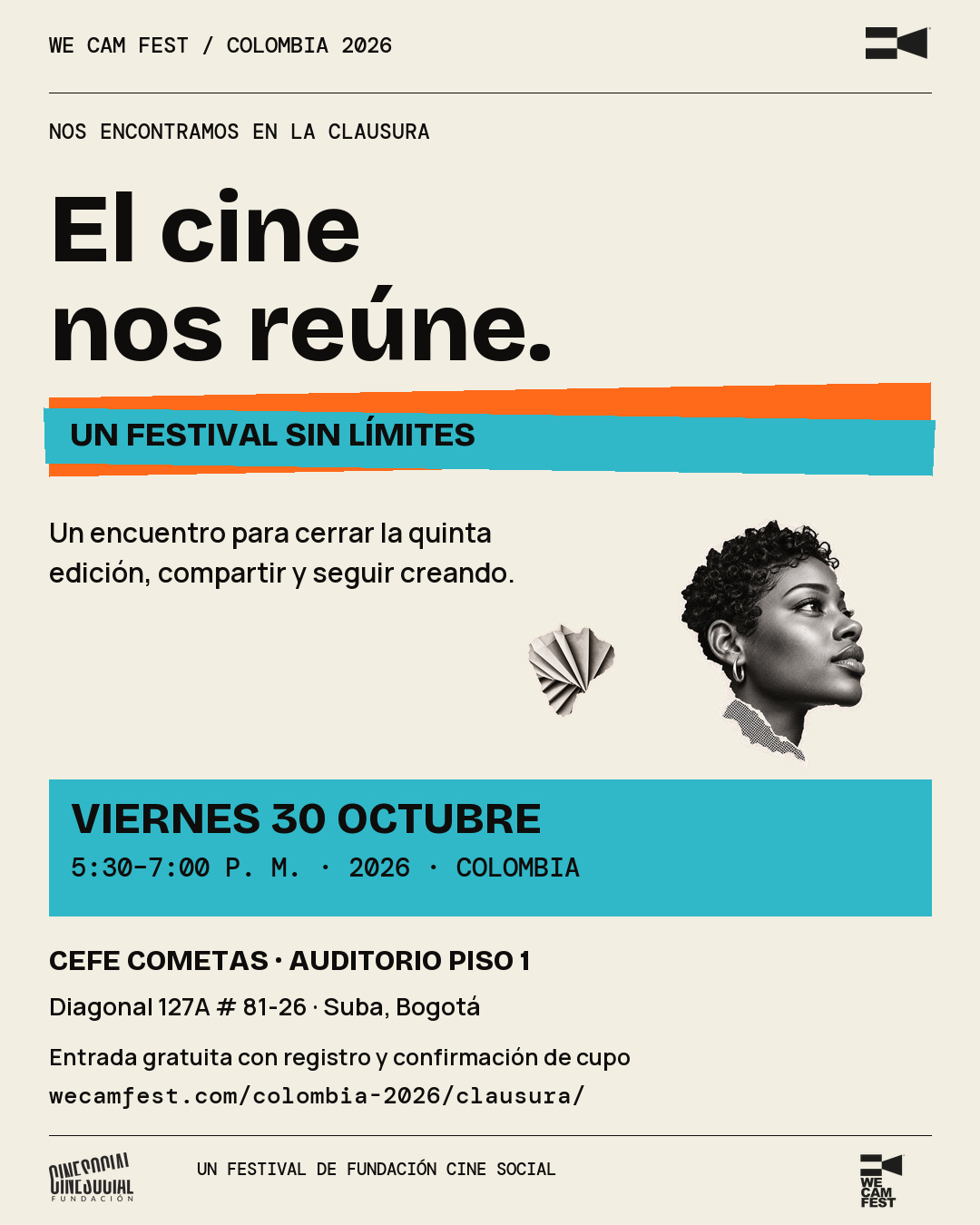 Invitación a la clausura. Los datos completos de fecha, horario, lugar y registro están disponibles en el texto de esta página.